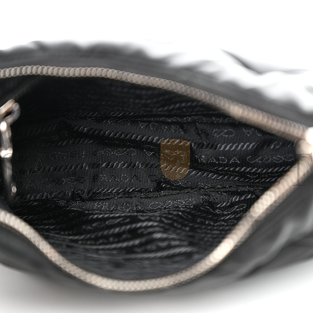 PRADA TESSUTO NYLON QUILTED PATCHWORK RE-EDITION HOBO BAG BLACK (24*20*7cm)