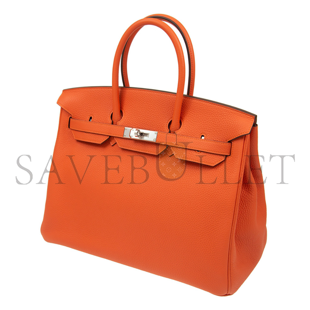 HERMES MASTER BIRKIN 25 TOGO LEATHER ORANGE SILVER BUCKLE BAG 521791 (25*20*13cm)