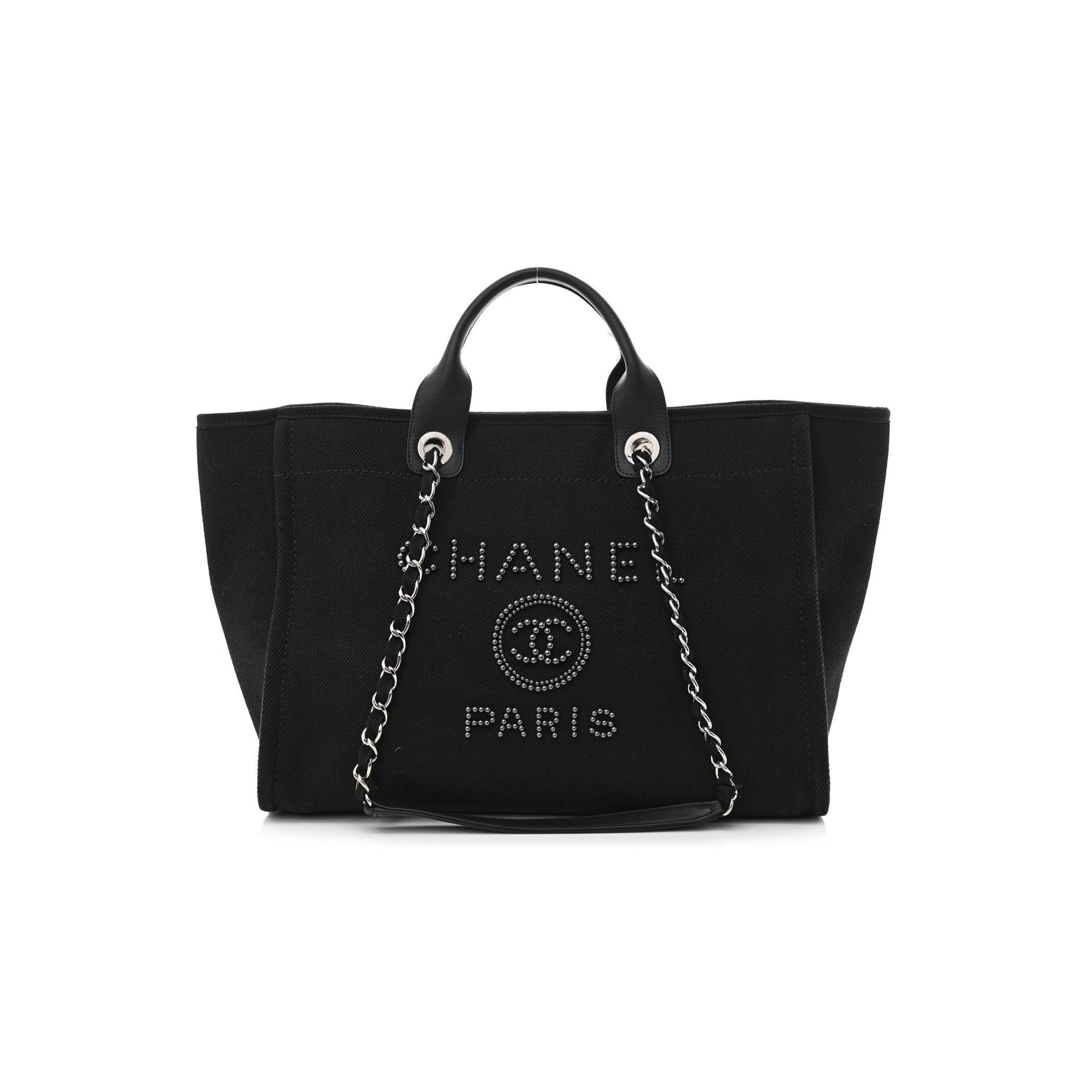 CHANEL CANVAS PEARL MEDIUM DEAUVILLE TOTE BLACK (38*29*18cm)