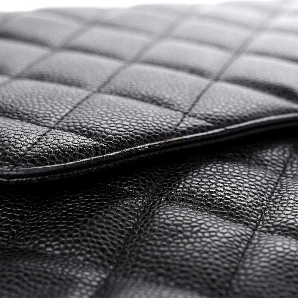 CHANEL CAVIAR QUILTED JUMBO SINGLE FLAP BLACK SILVER HARDWARE (30*20*8cm)