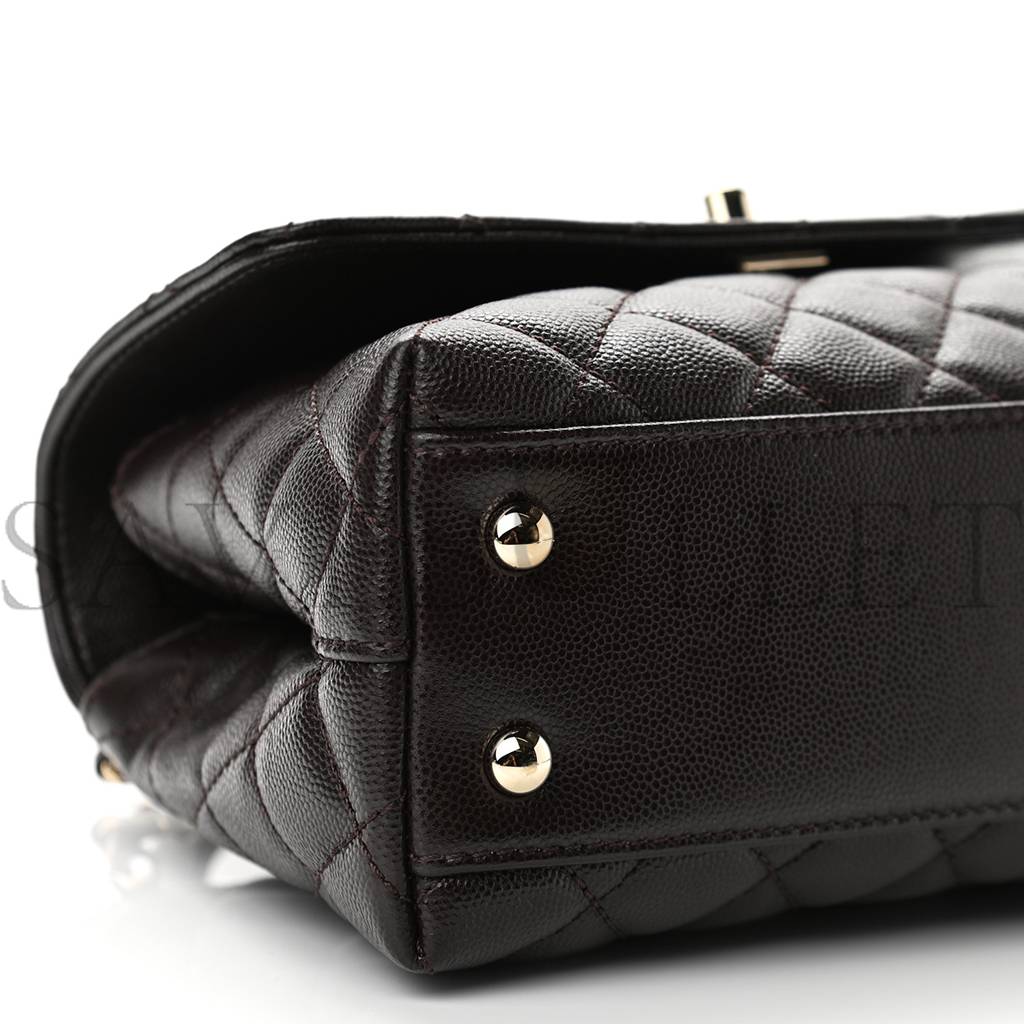 CHANEL CAVIAR QUILTED MINI COCO HANDLE FLAP DARK BROWN ROSE GOLD HARDWARE (23*14*10cm)