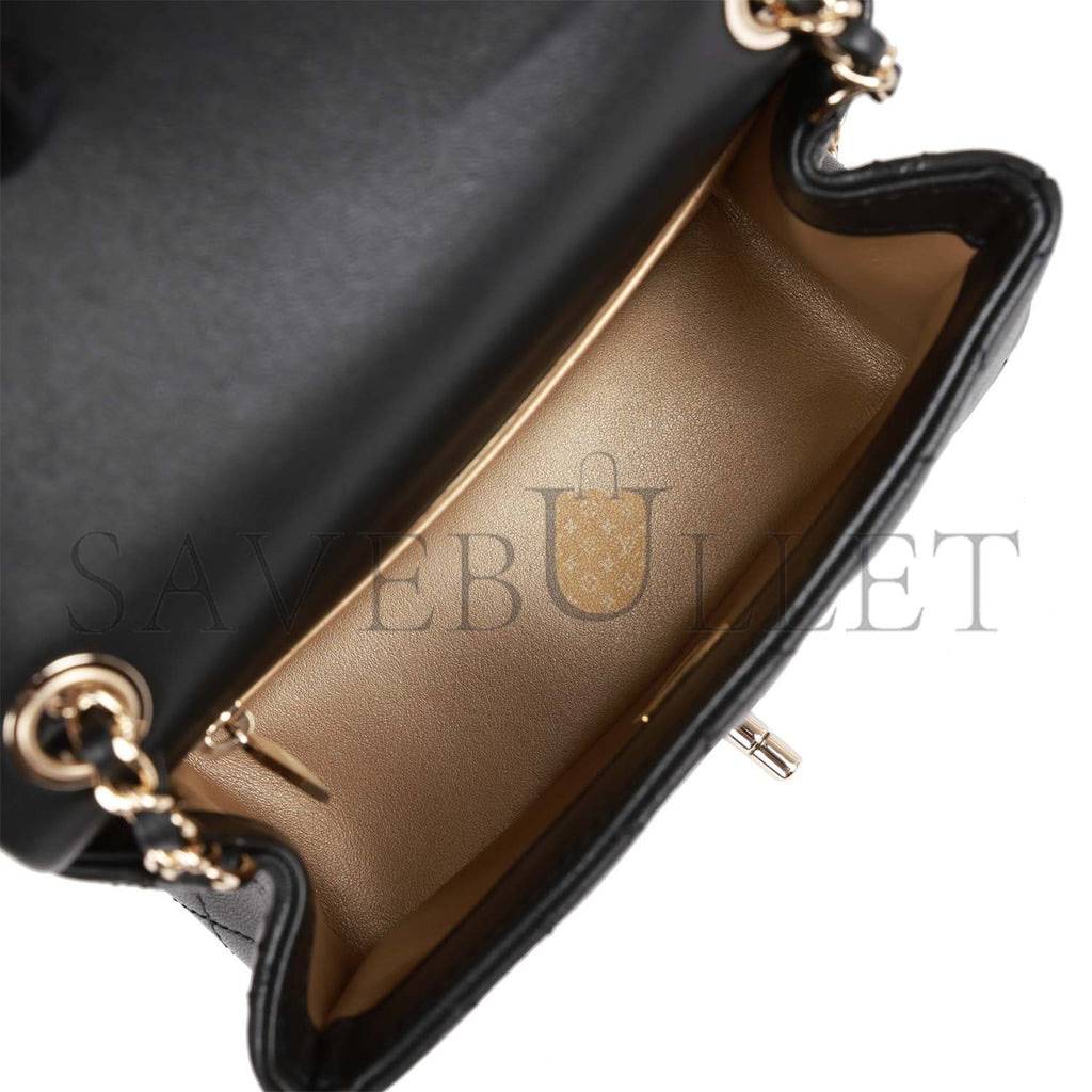 CHANEL PEARL CRUSH MINI SQUARE FLAP BAG BLACK LAMBSKIN LIGHT GOLD HARDWARE (17*14*8cm)