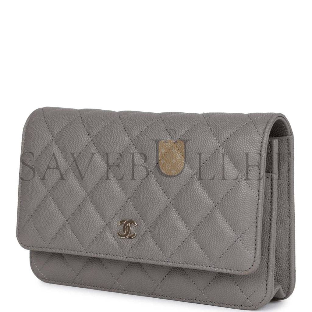 CHANEL WALLET ON CHAIN WOC GREY CAVIAR LIGHT GOLD HARDWARE (19*13*4cm)