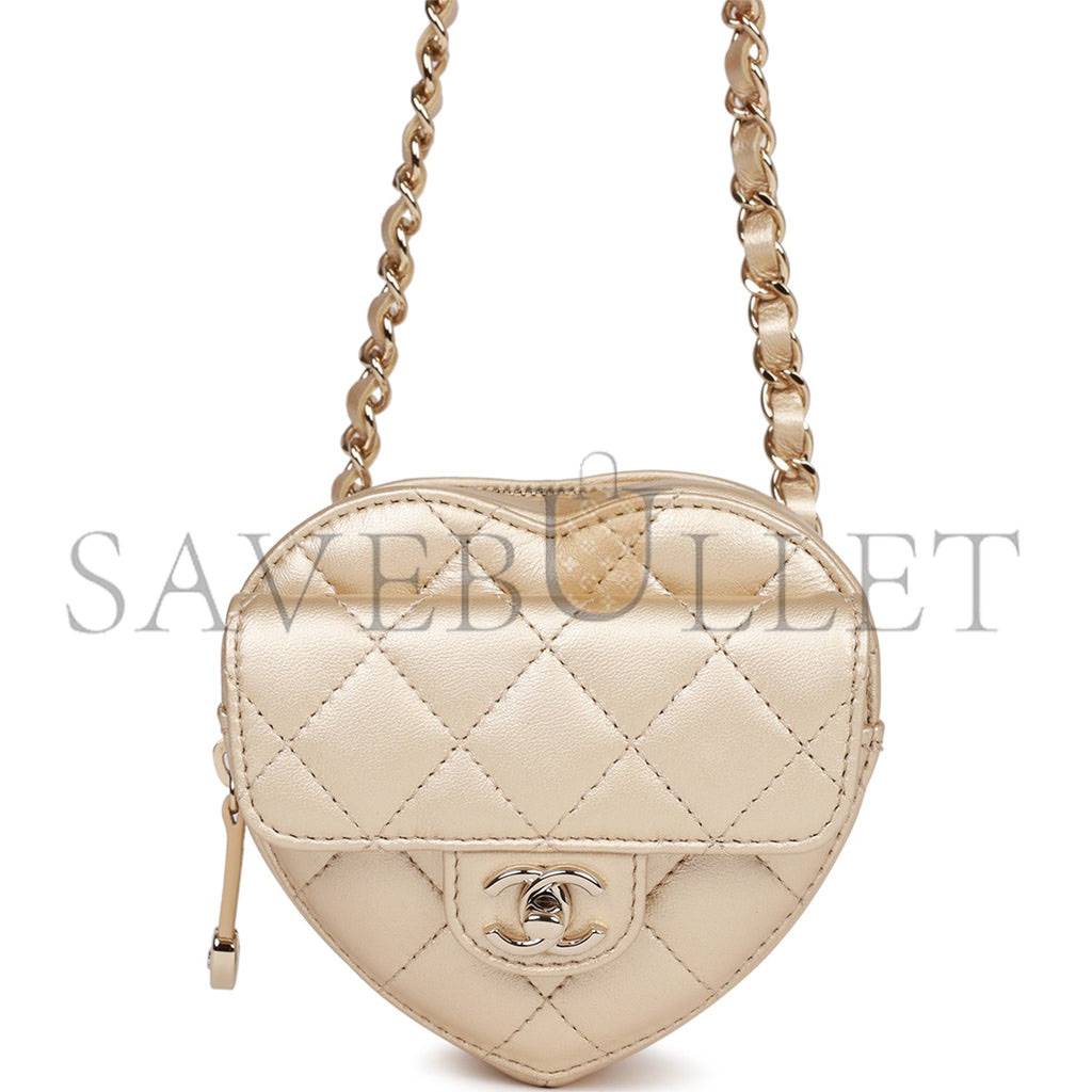 CHANEL CC IN LOVE HEART BELT BAG GOLD LAMBSKIN LIGHT GOLD HARDWARE (11*10*4cm)