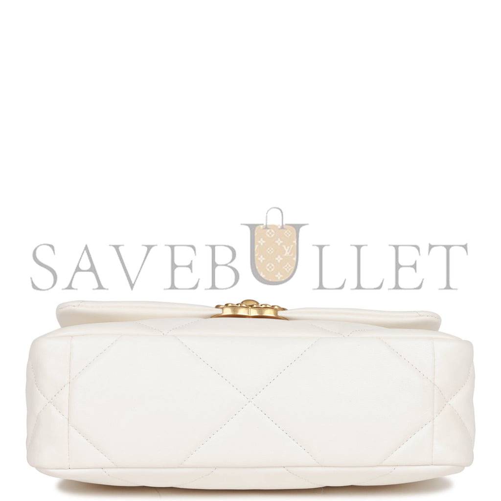 CHANEL MEDIUM 19 FLAP BAG WHITE CALFSKIN MIXED HARDWARE (25*16*9cm)