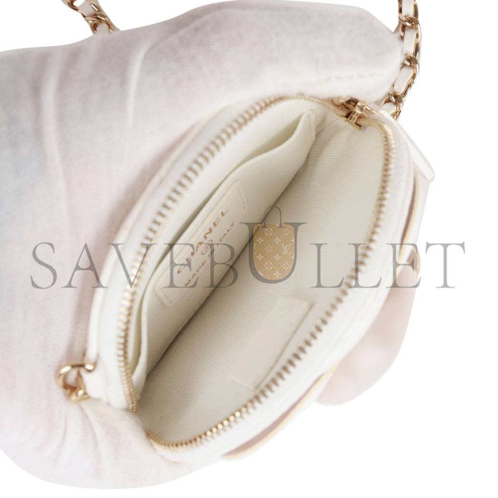 CHANEL CAMELLIA CLUTCH WITH CHAIN WHITE LAMBSKIN LIGHT GOLD HARDWARE (13*13*5cm)