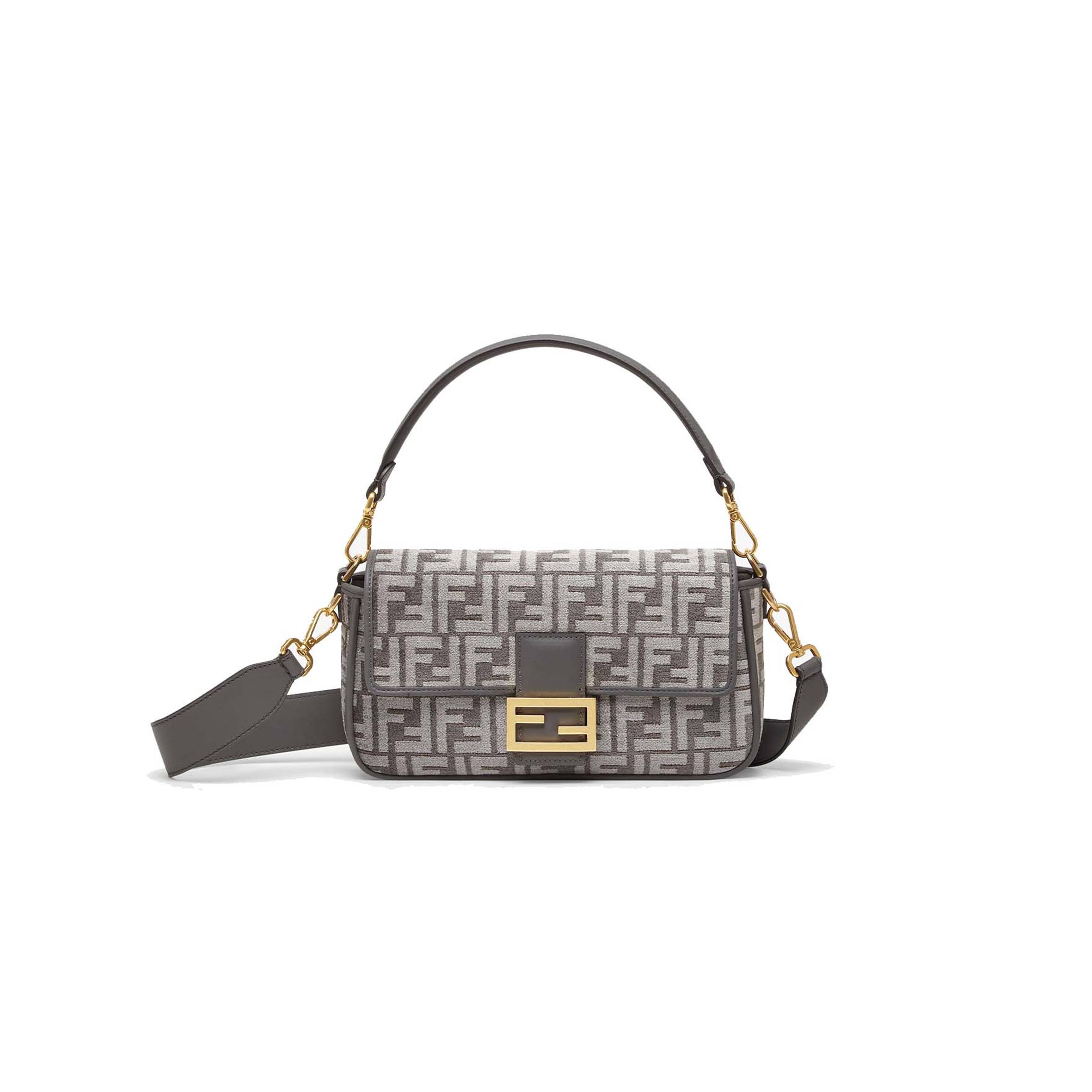 FENDI BAGUETTE - DARK GRAY FF TAPESTRY FABRIC BAG 8BR600ALUNF1J41 (27*15*6cm)