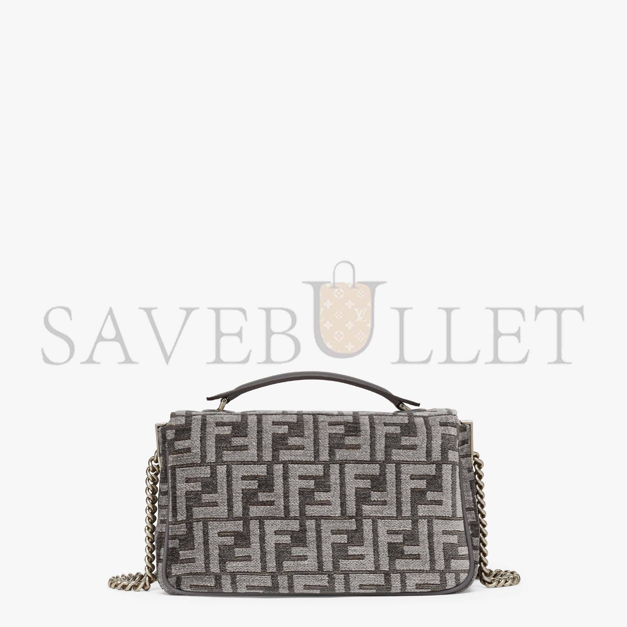 FENDI BAGUETTE CHAIN MIDI - DARK GRAY FF TAPESTRY FABRIC BAG 8BR793ALG7F1HZO (24*14.5*7cm)