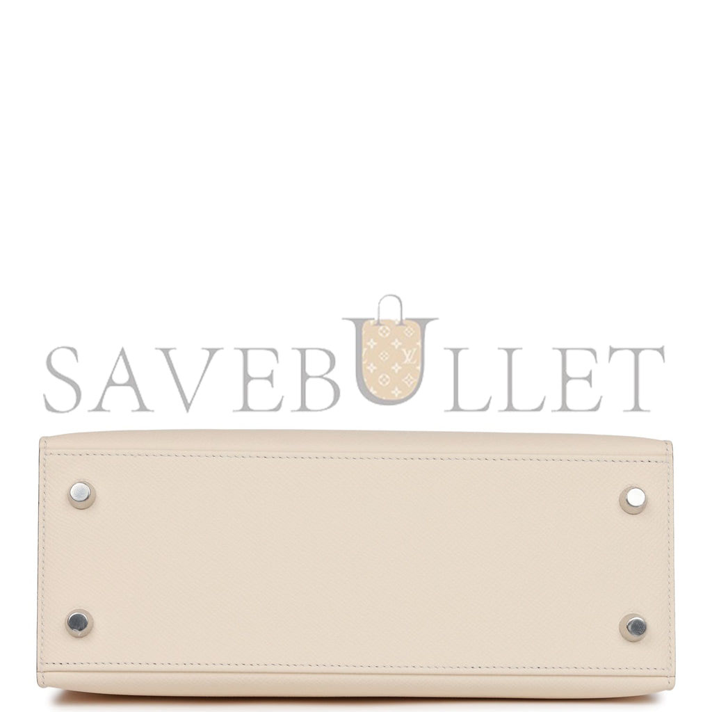 HERMES KELLY SELLIER 25 TRI-COLOR NATA, CHAI AND GRIS MEYER EPSOM PALLADIUM HARDWARE (25*17*7cm)