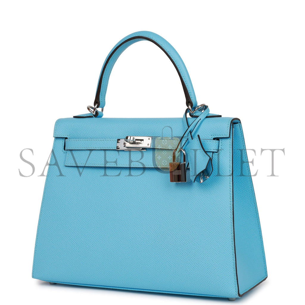 HERMES KELLY SELLIER 25 CELESTE EPSOM PALLADIUM HARDWARE  (25*17*7cm)