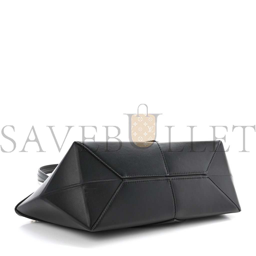 LOEWE SHINY CALFSKIN MINI CROPPED PUZZLE FOLD TOTE BLACK (28*13*13cm)