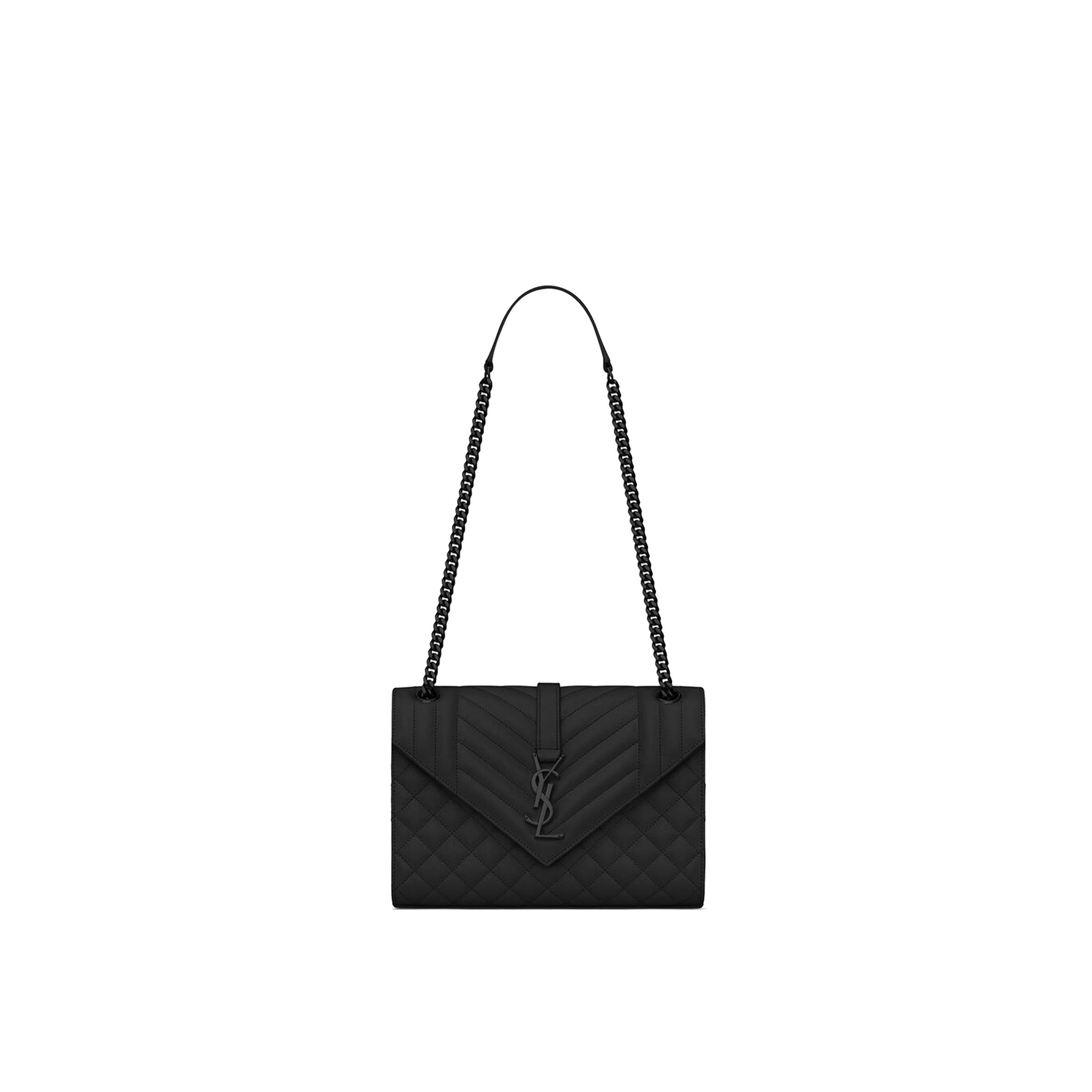 YSL ENVELOPE MEDIUM CHAIN BAG IN MIX MATELASS&EACUTE; GRAIN DE POUDRE EMBOSSED LEATHER 600185BOW981000 (24*17.5*6cm)