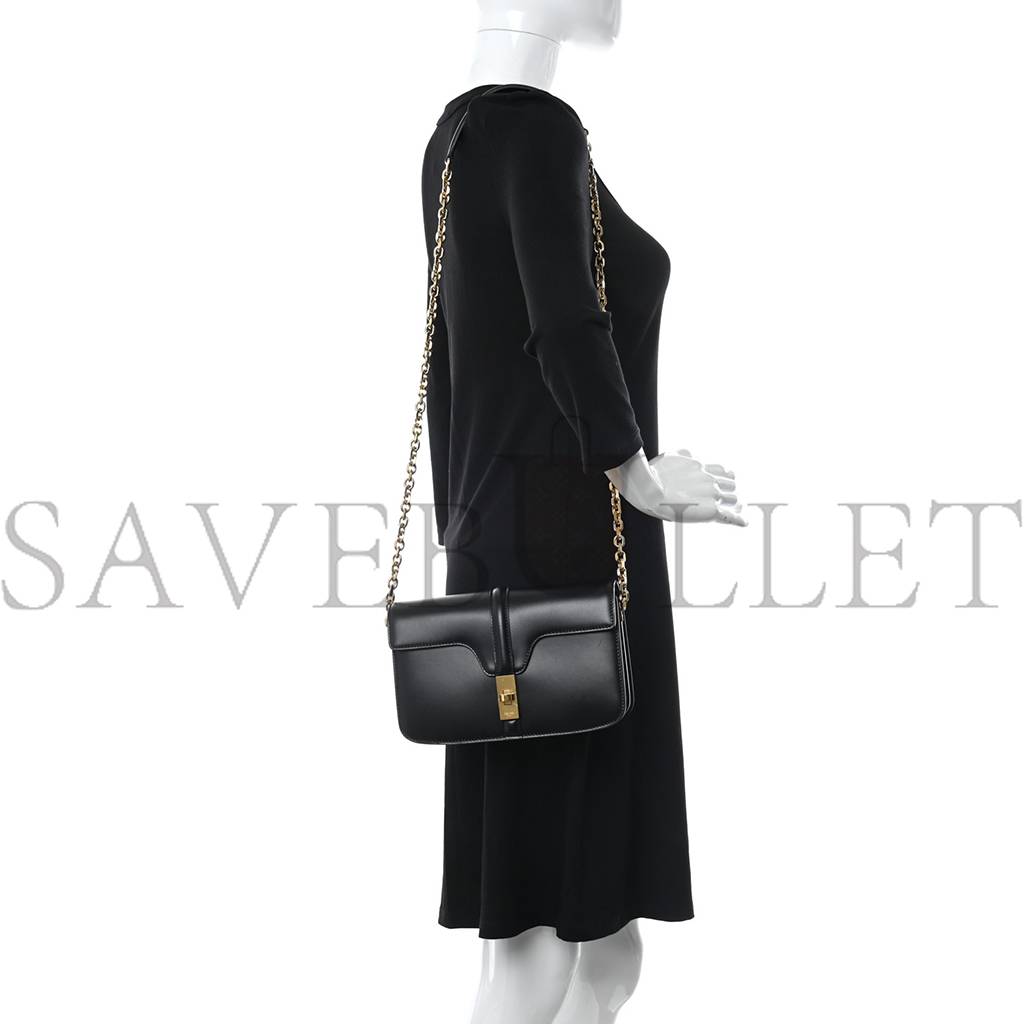 CELINE SATINATED CALFSKIN 16 CHAIN BAG BLACK (23*14*7cm)