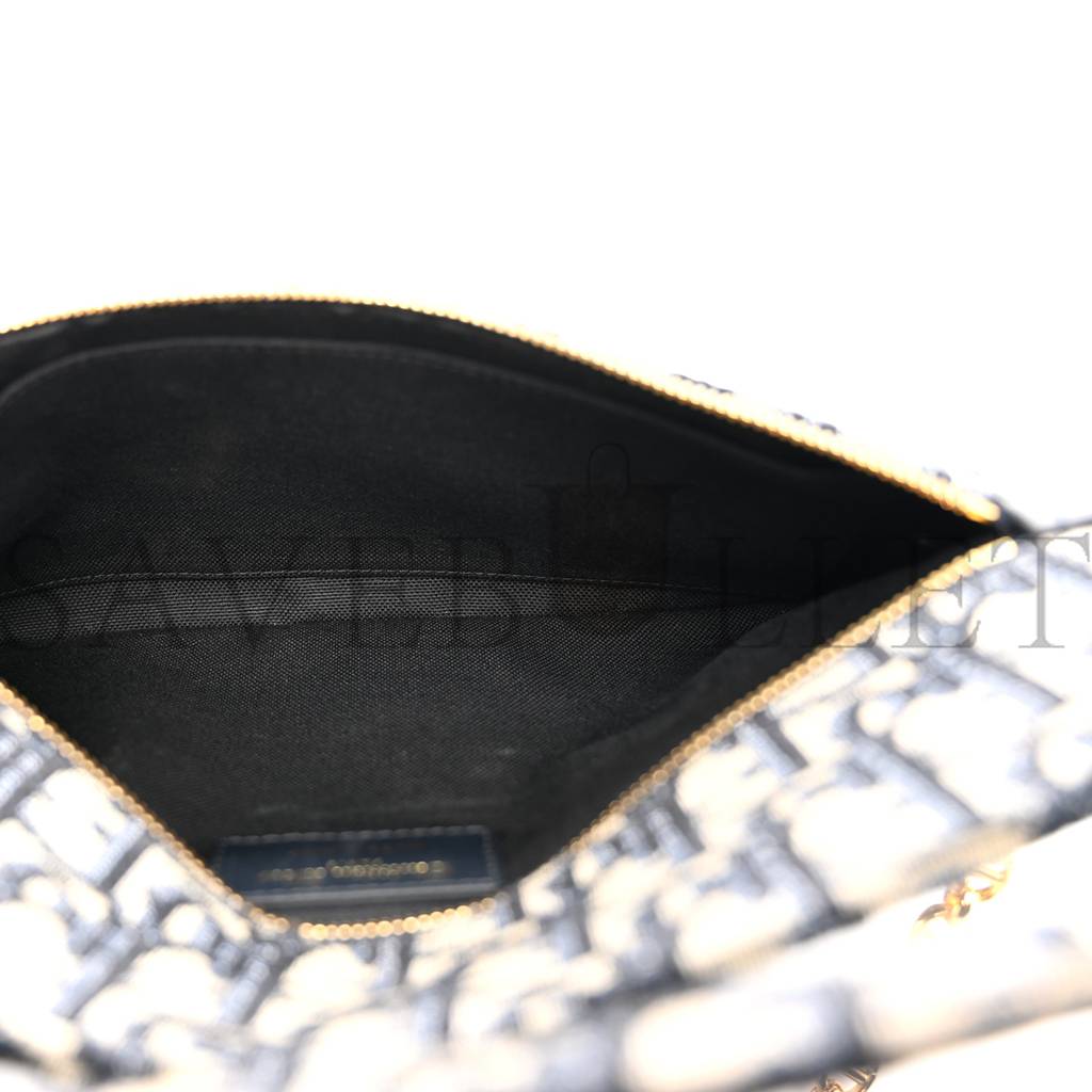 DIOR OBLIQUE MEDIUM DIORDOUBLE CHAIN BAG BLUE (28*17*1.9cm)