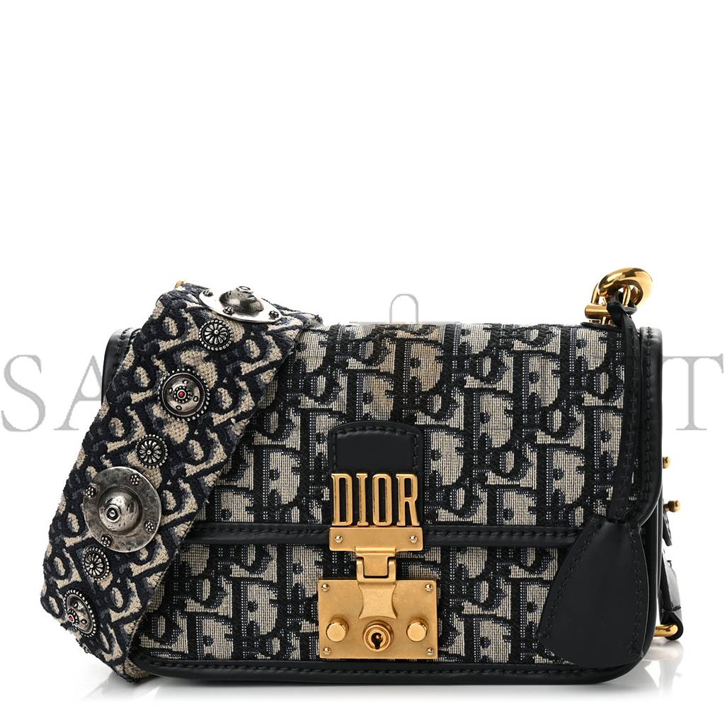 DIOR OBLIQUE SMALL DIORADDICT FLAP BAG NAVY BLUE (21*14*5.1cm)