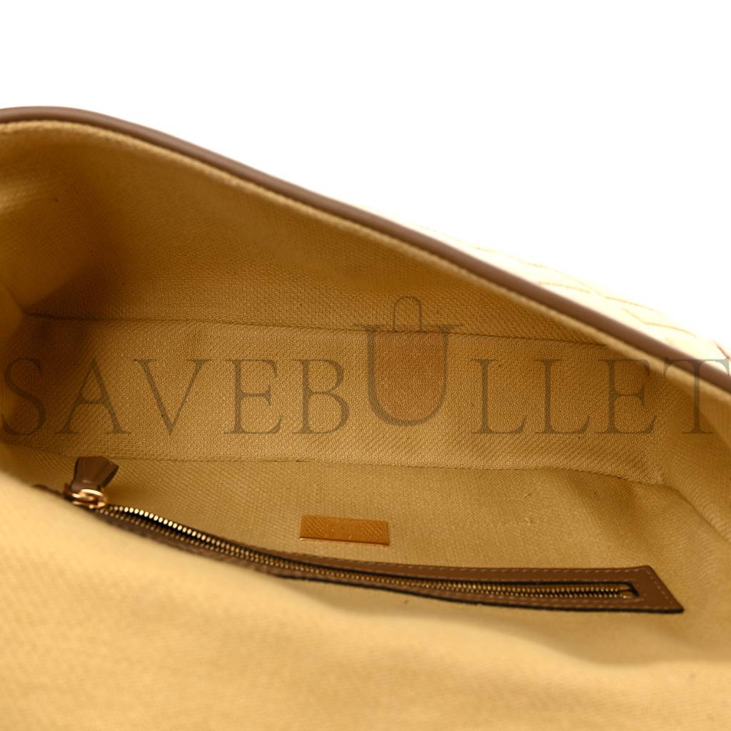 FENDI RAFFIA VITELLO KING LUCIDO FF EMBROIDERED BAGUETTE GRANO SAND (28*15*6cm)