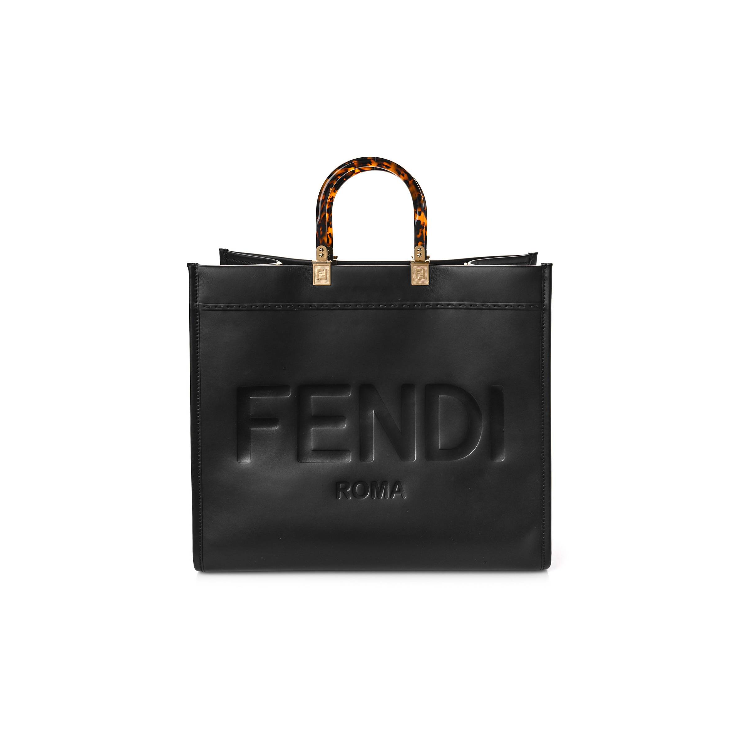 FENDI VITELLO KING PLEXIGLASS LARGE FENDI SUNSHINE SHOPPER TOTE BLACK (41*34*18cm)